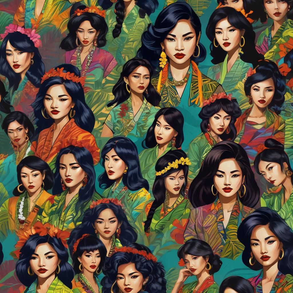 Asian Women Portrait Series in Pop Art Style