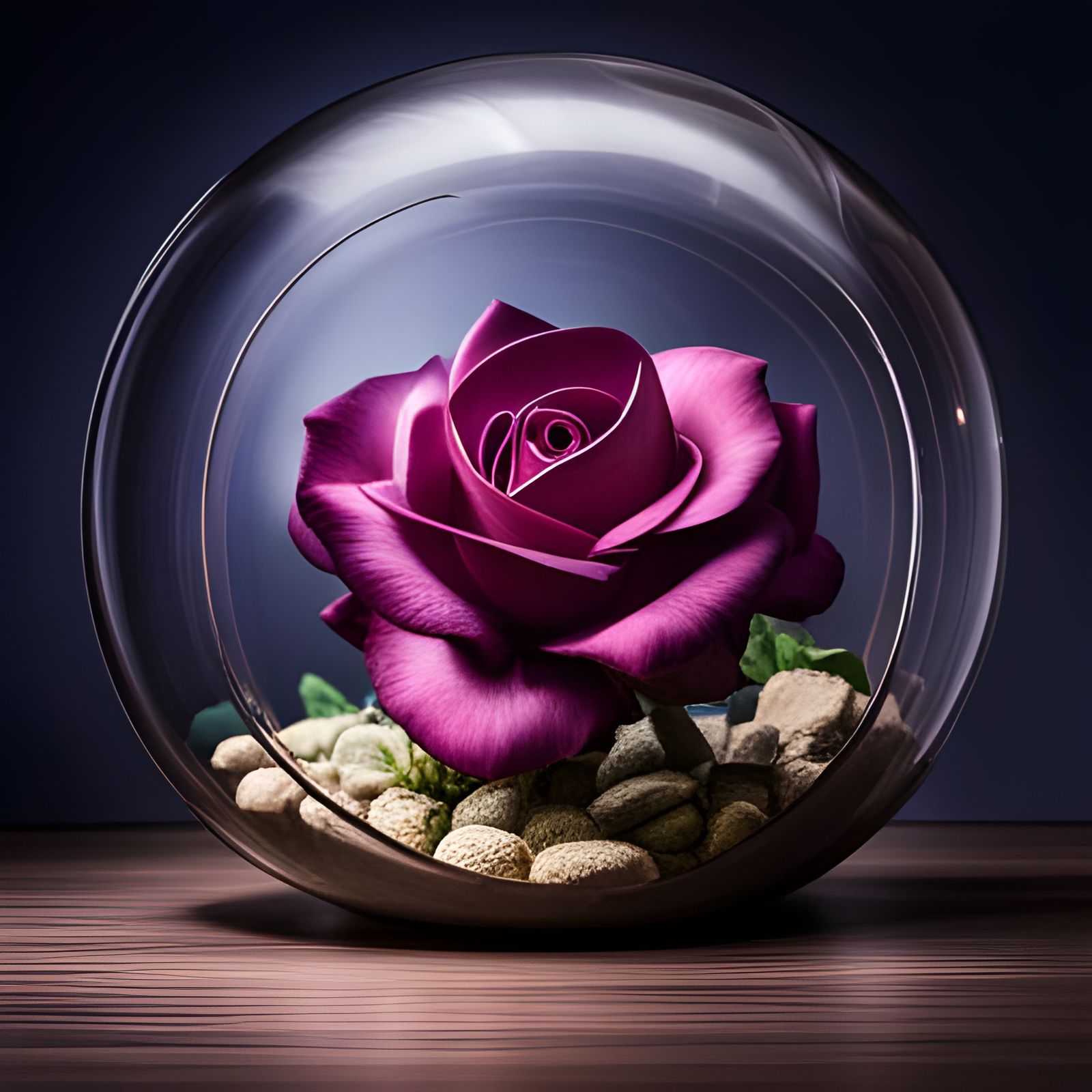 Purple Rose Inside a Glass Terrarium