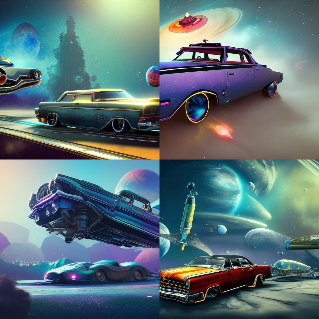 Lowrider Drifting Through Space: Detailed Digital Art