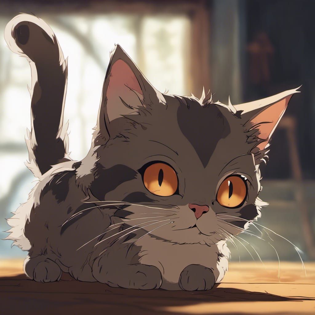 Cute Anime Cat in Studio Ghibli Style