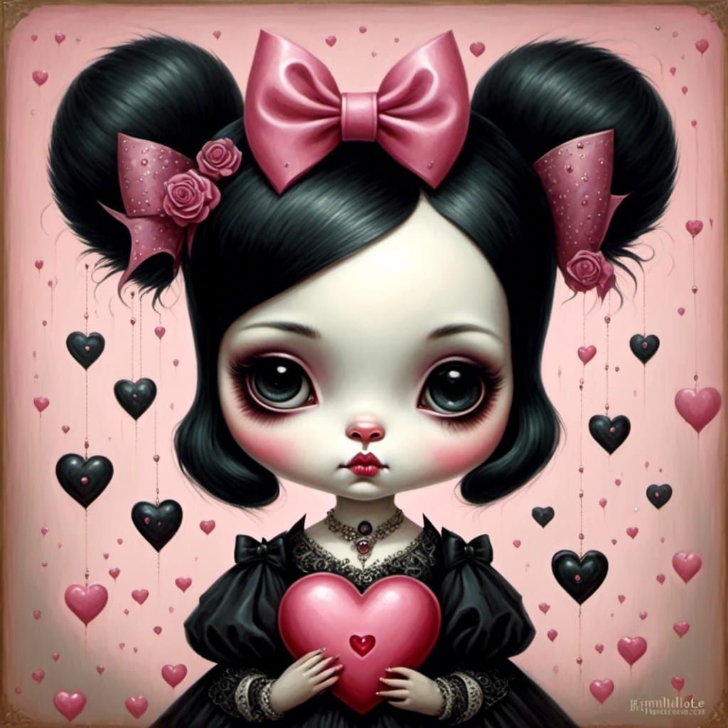 Panda Girl with Heart in Pop Surrealist Style