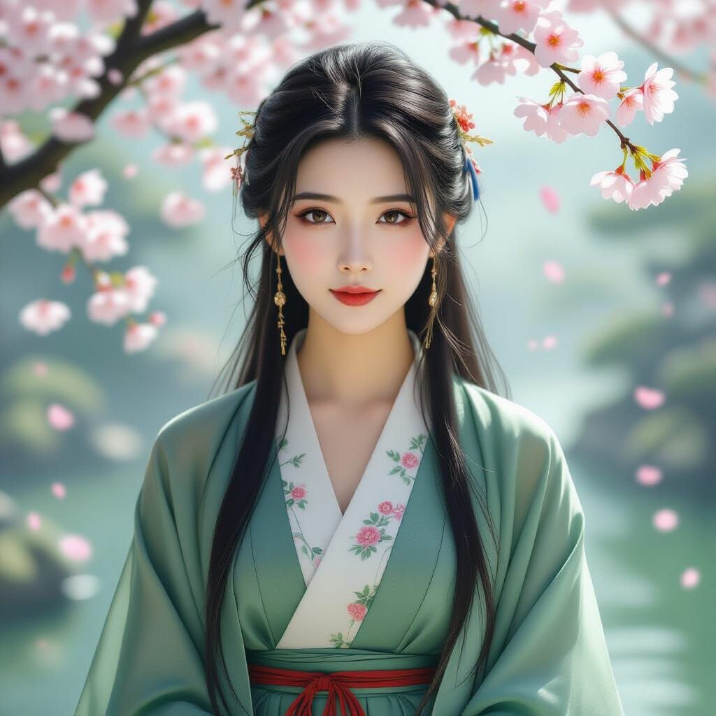 Xinroui: Ethereal Portrait in Misty Chinese Garden