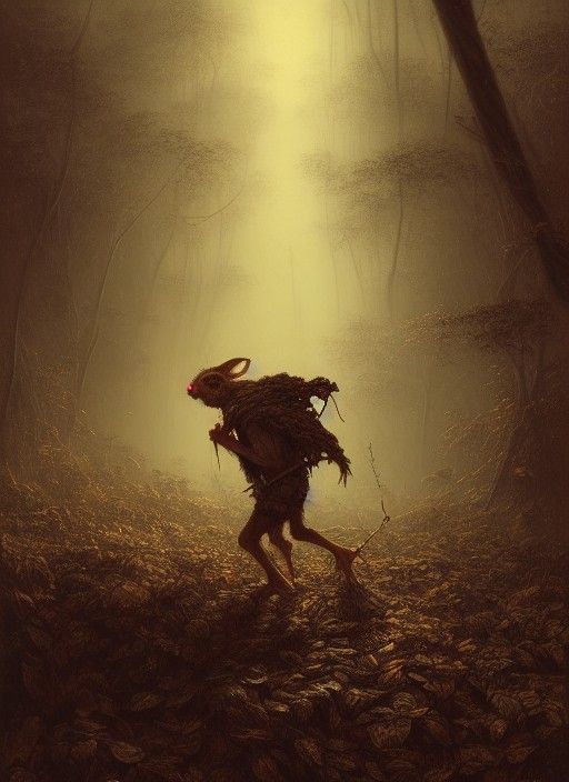 Goblin Scavenging in Dark Forest, Hyperrealistic 3D Render