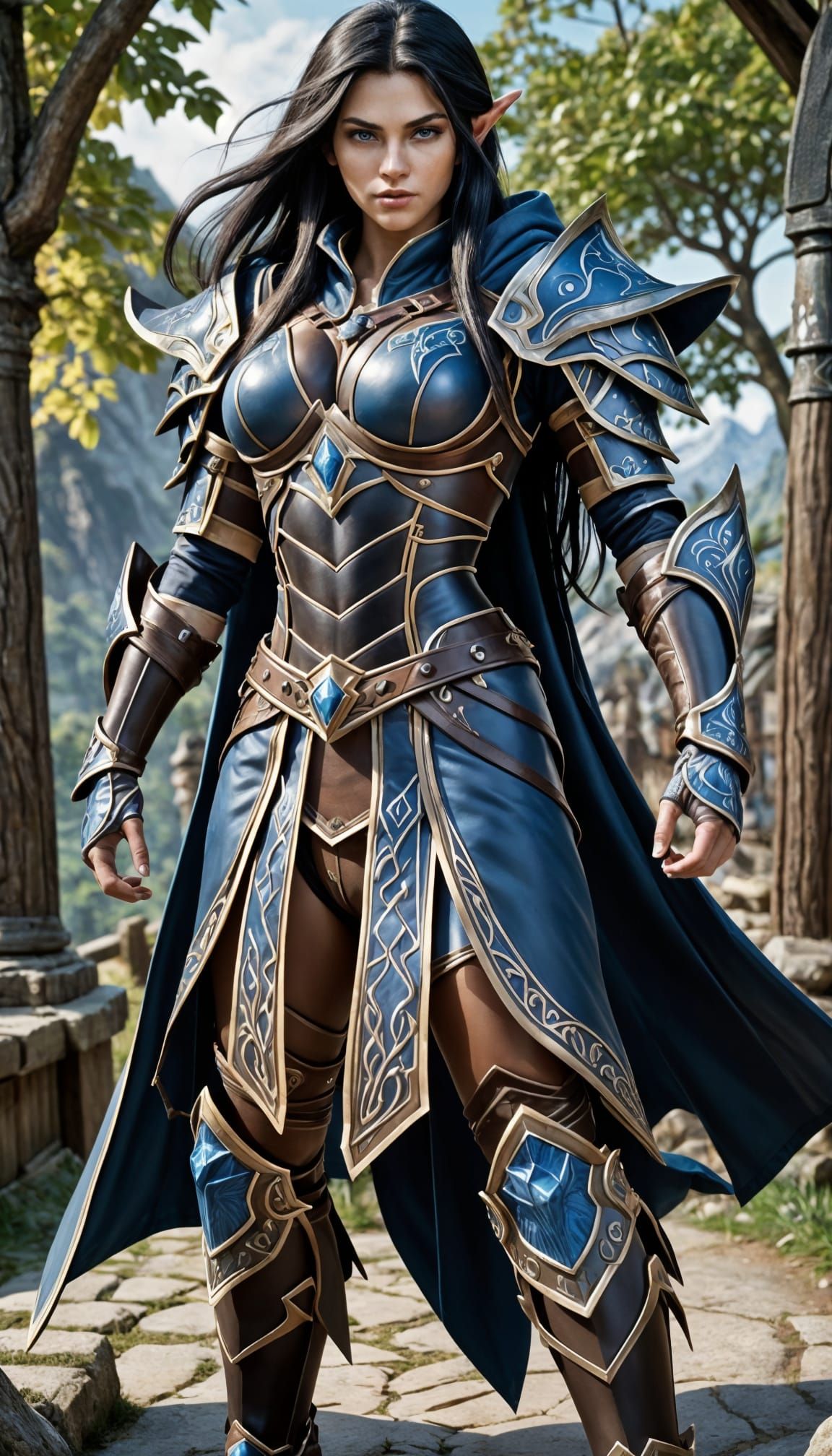 Mighty Wood-Elf Ranger in Blue Leather Armor