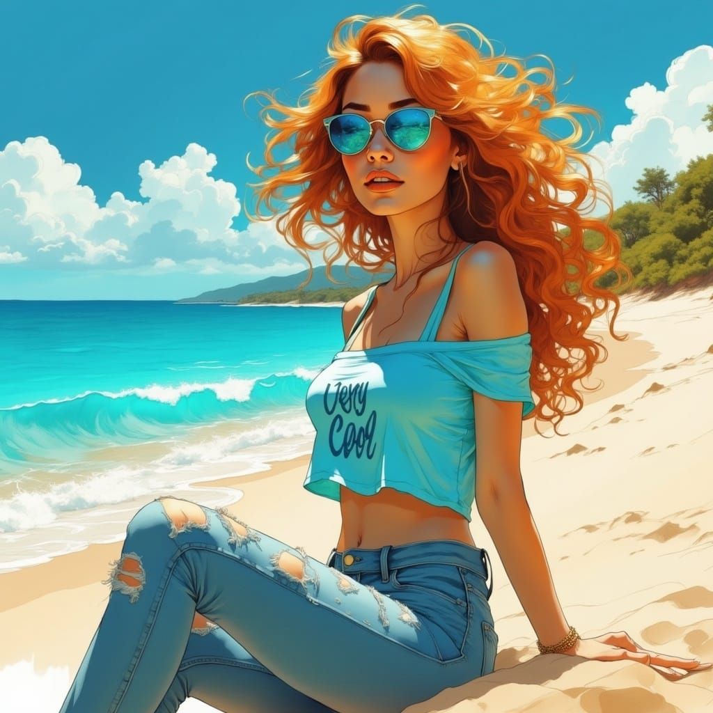 Surreal Coastal Goddess with Amber Hair and Radiant Smile