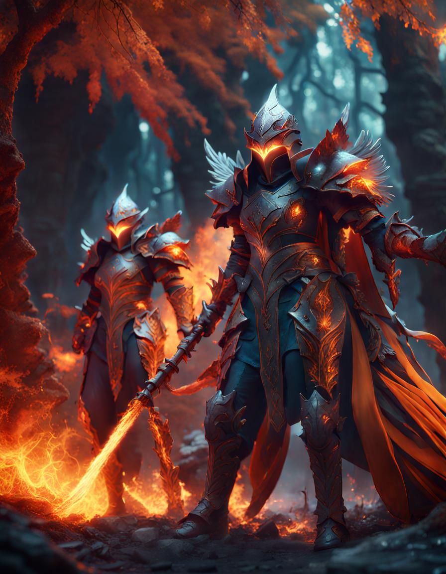 Battle Mages Ready to Fight in Underground Forest