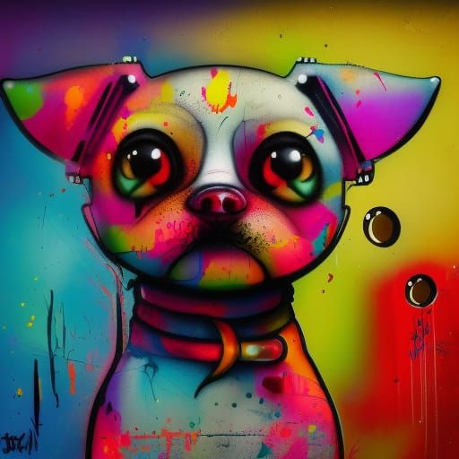 Sad Puppy in Graffiti Art Tears