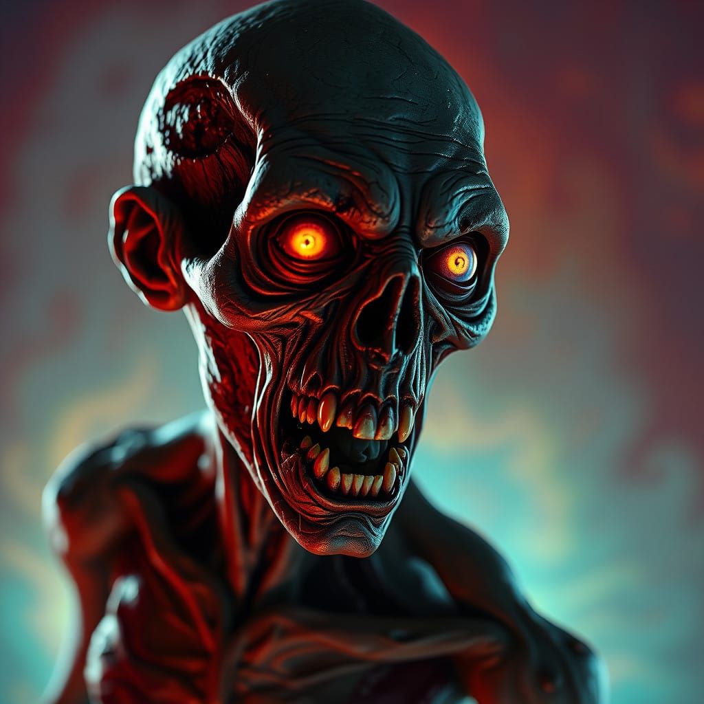 Ethereal Horror Figure in Vibrant Nightmare Scene