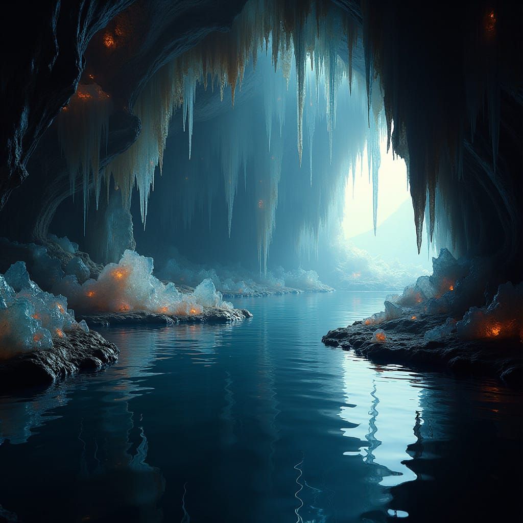 Surreal Cave of Mirrored Opal Wonders in a Cinematic Dreamwo...