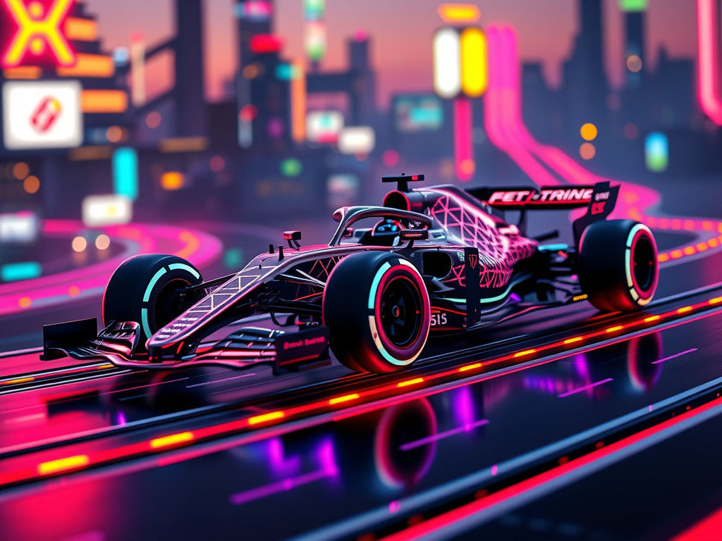 Futuristic Hovering F1 Car on Neon Scalextric Track