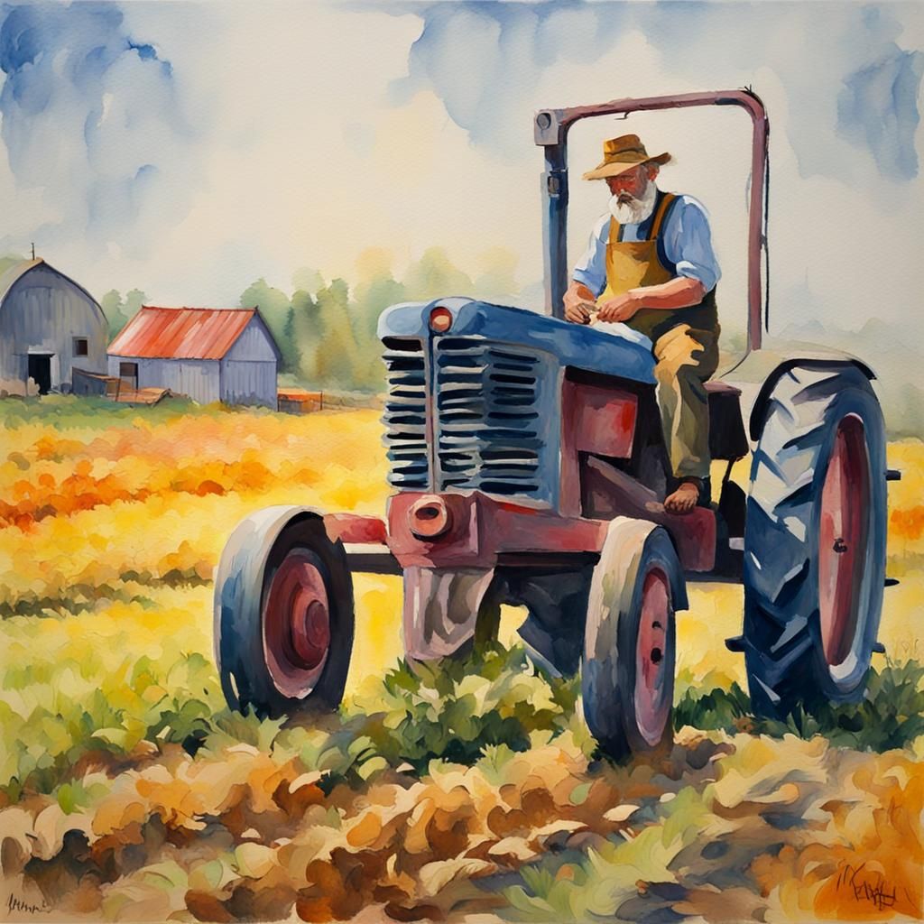 Farmer in Gouache Style Impressionist Masterpiece