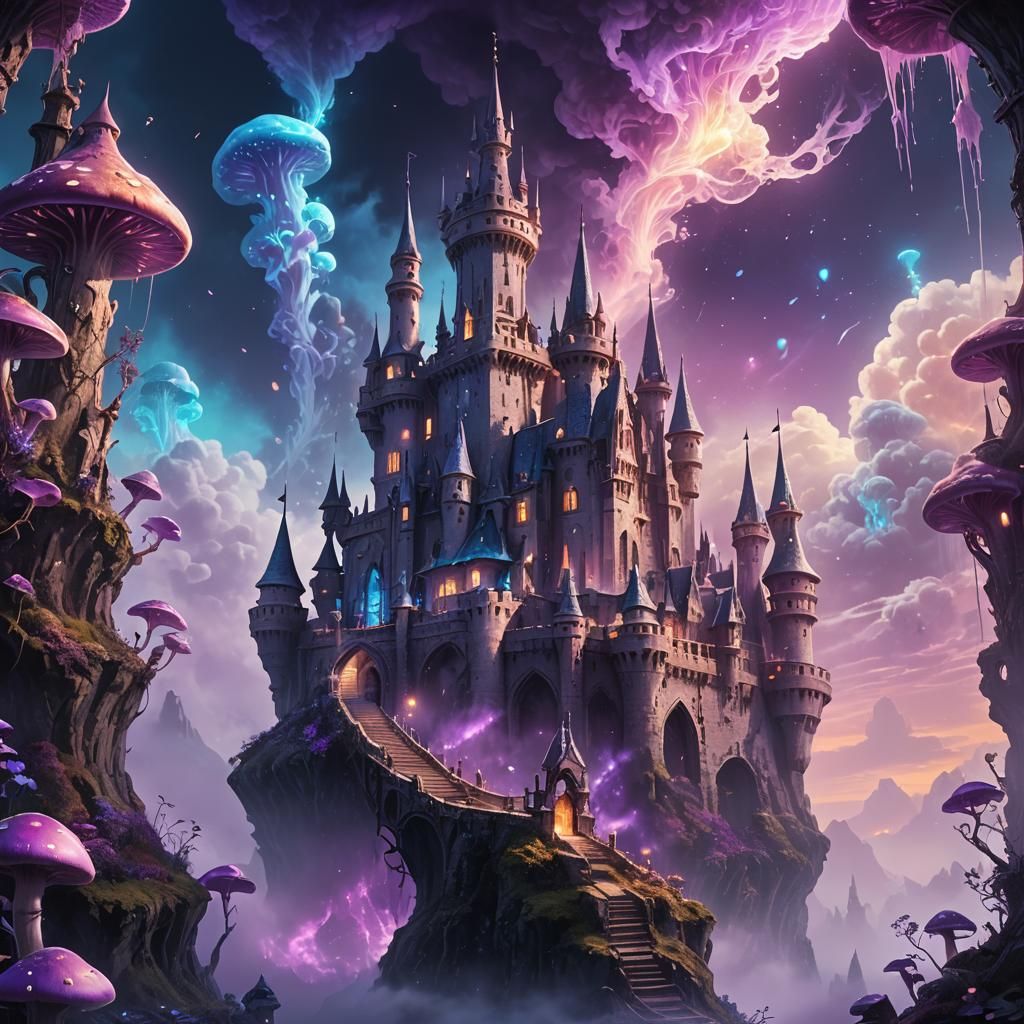 Ethereal Castle Floating in Dreamlike Mist