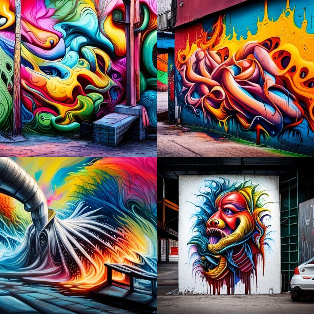 Colorful Polychromatic Graffiti Splash Art in Street Style