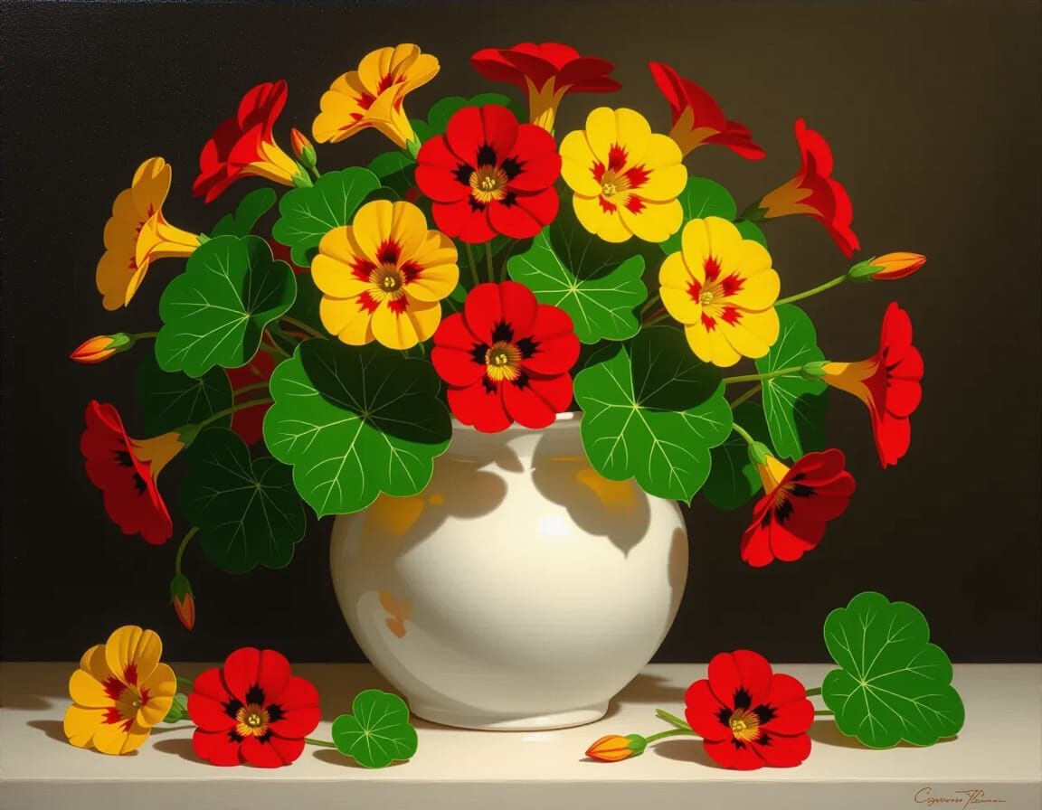 Vibrant Nasturtium Still Life in Chiaroscuro Lighting