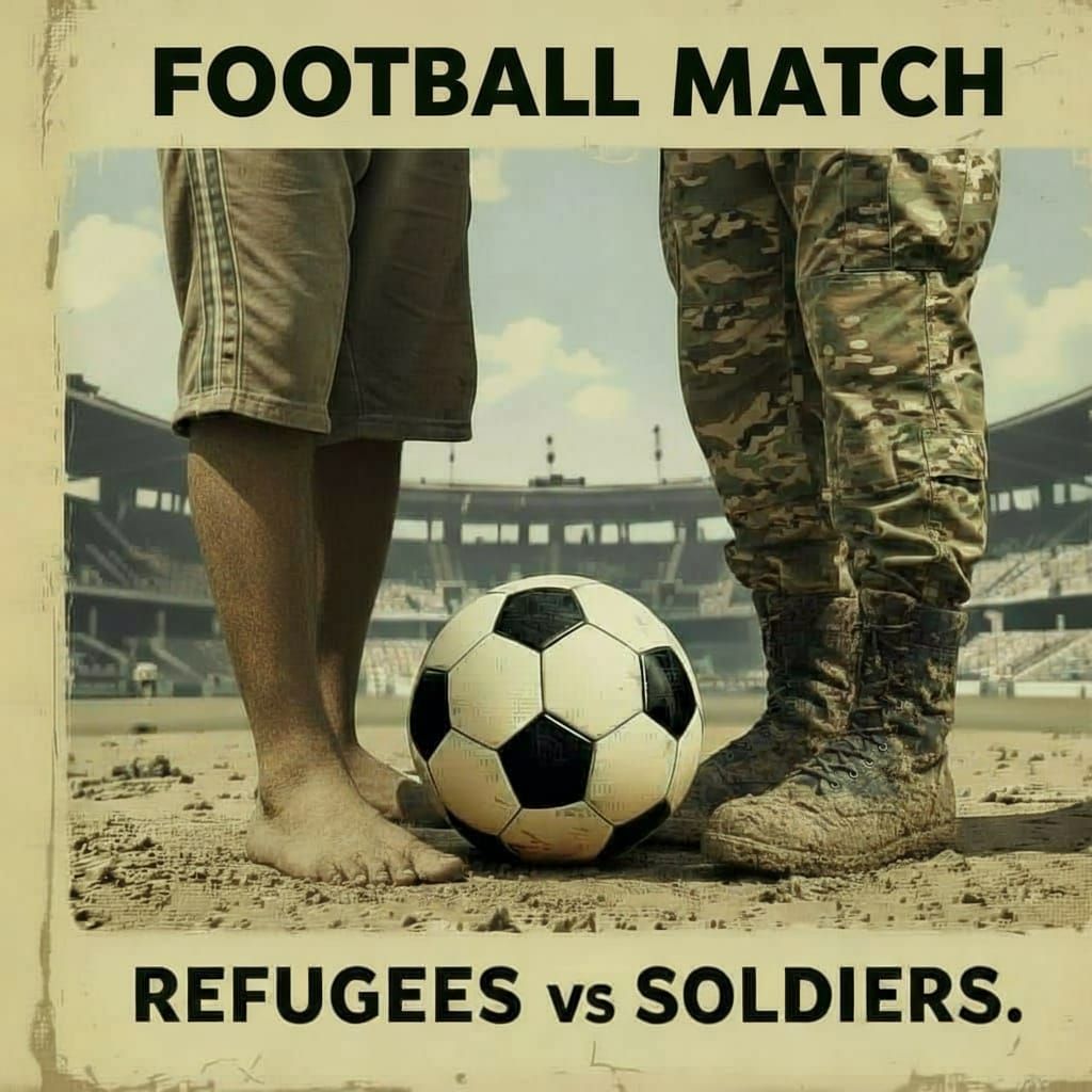 Vintage Soccer Match Poster: Refugees vs Soldiers