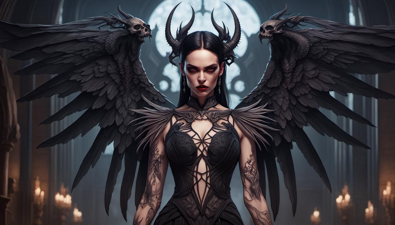 Sensual Brunette Demoness Portrait in Gothic Style