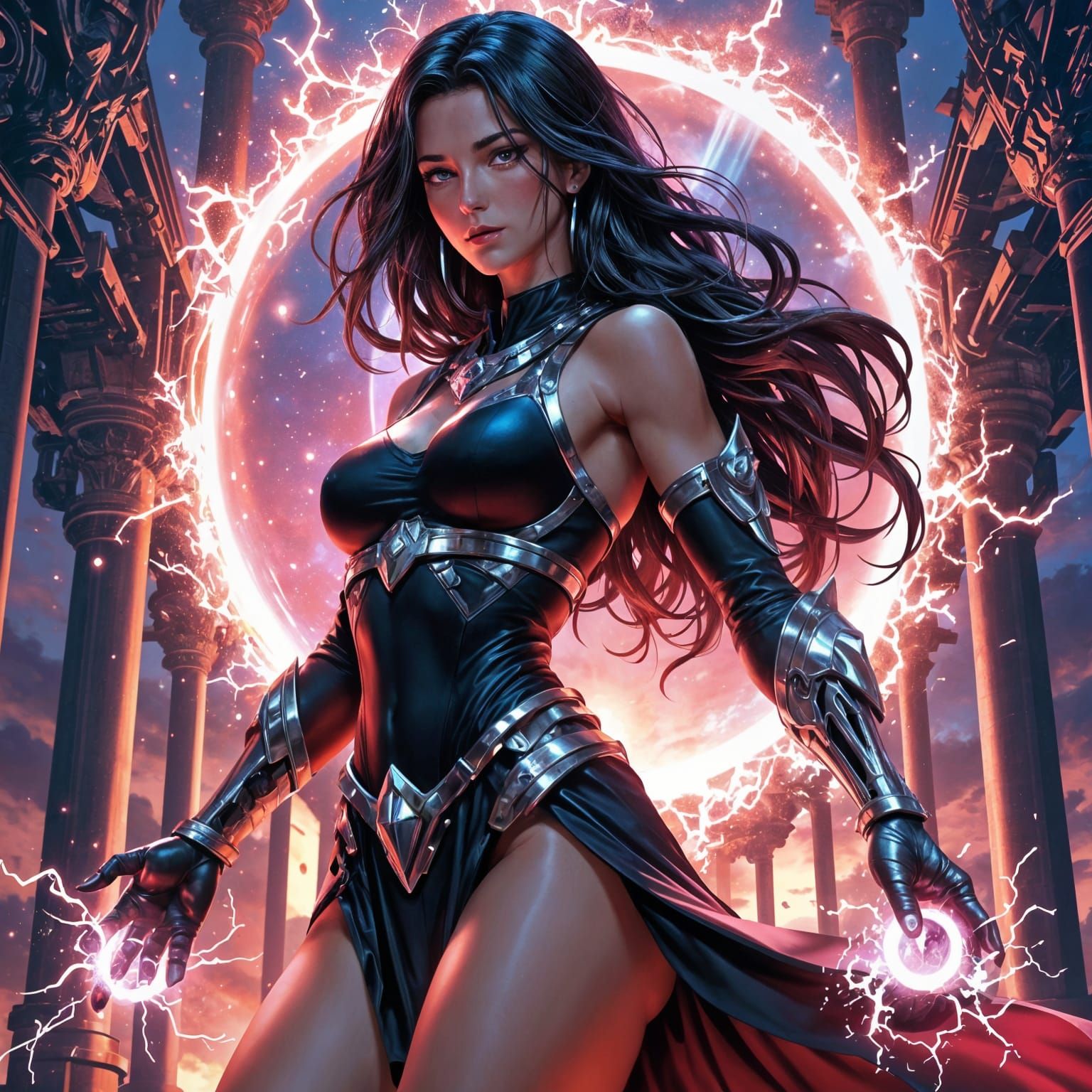 Woman Leaping Through Portal in Artgerm Style