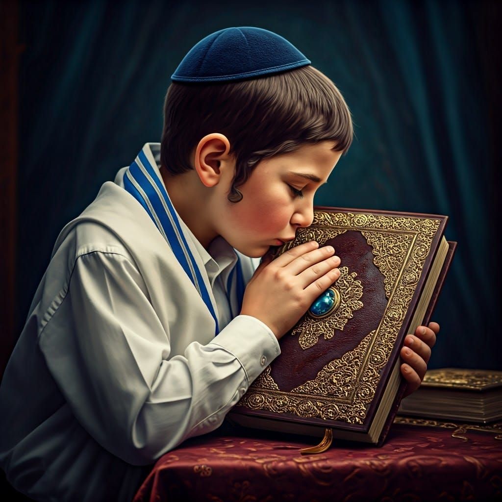 Orthodox Jewish Boy Kisses the Torah in a Fantastical Manner