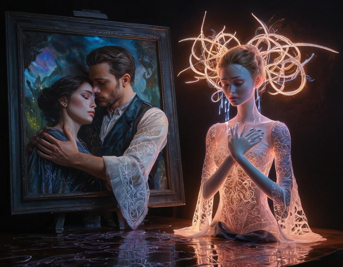 Woman Doll Mourning Loss in Art Deco Style