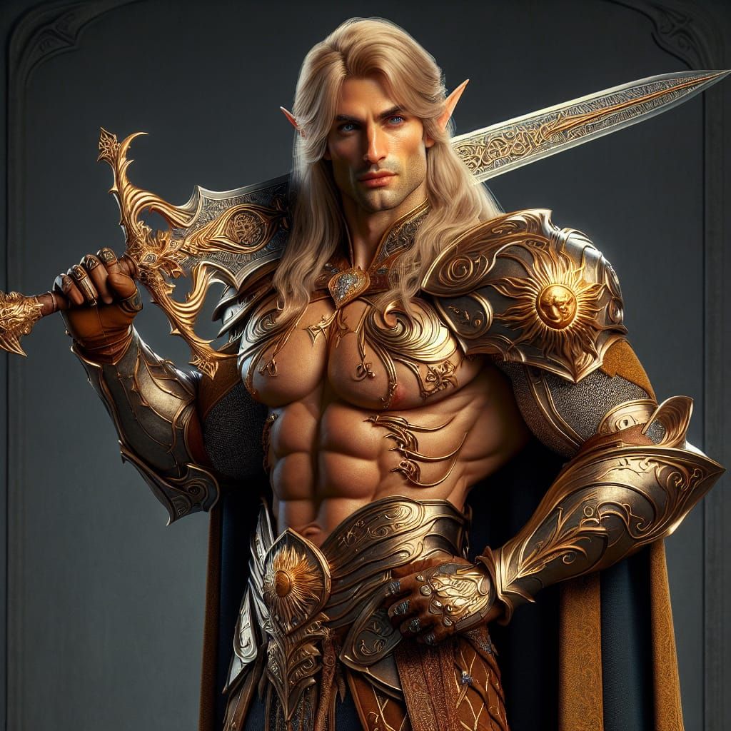 Sun Elf Knight-Cavalier in Exquisite Digital Painting