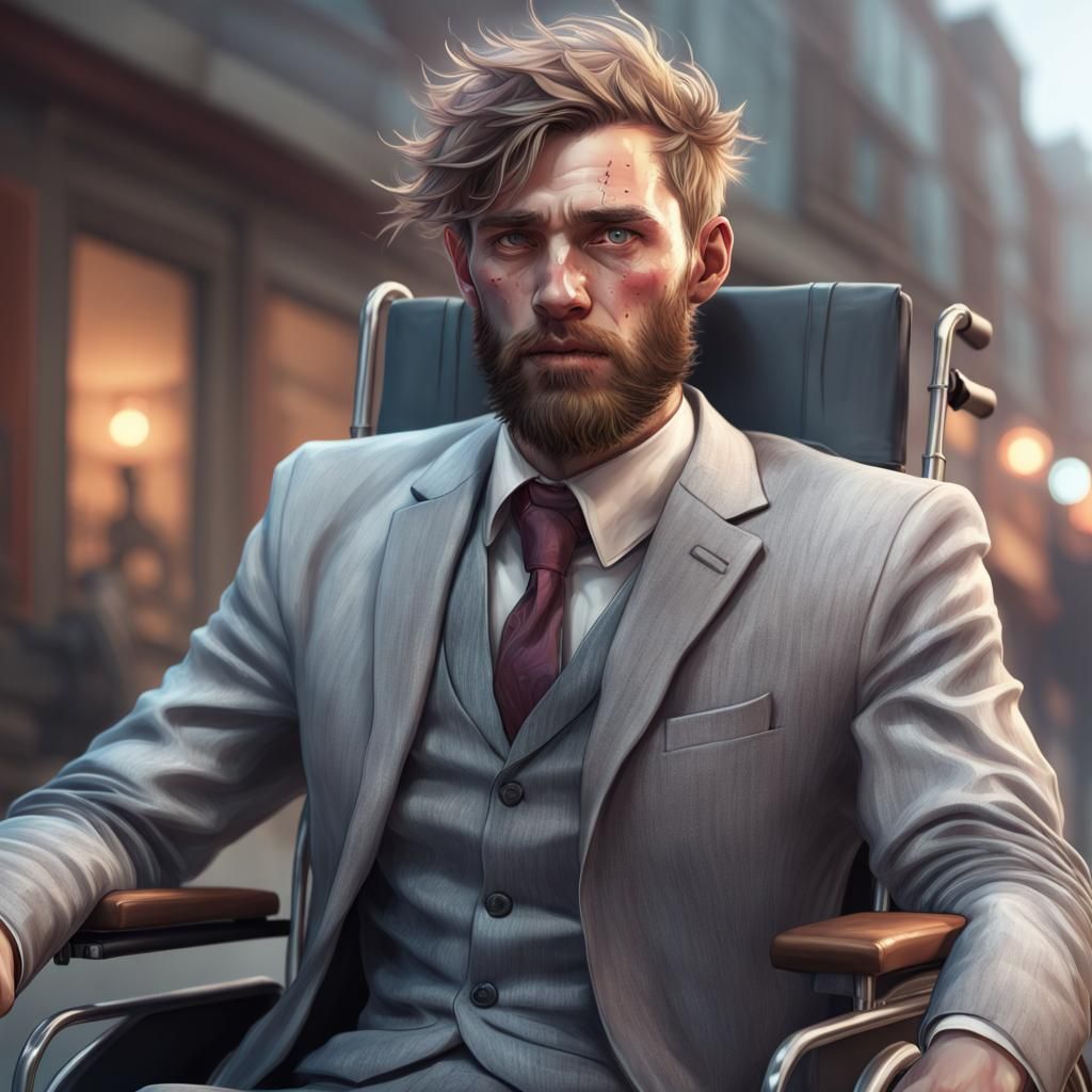 Paralyzed Man in Wheelchair: Detailed Digital Portrait