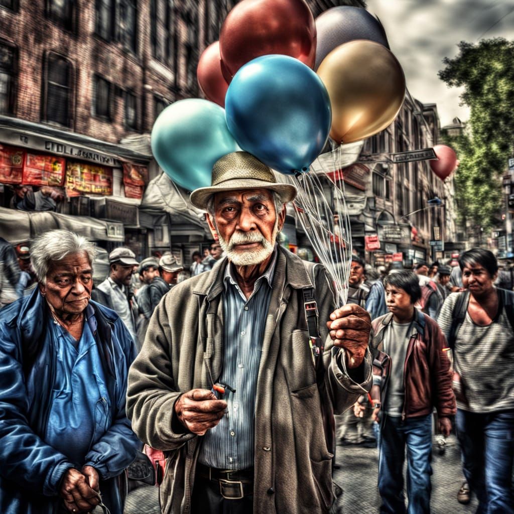 Old man selling baloons in Mexico City