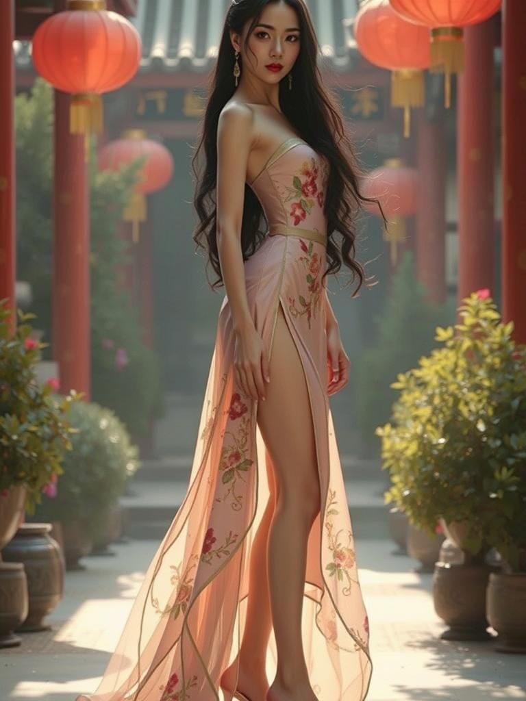 Chinese Princess in Ornate Palace: Cinematic Film Still