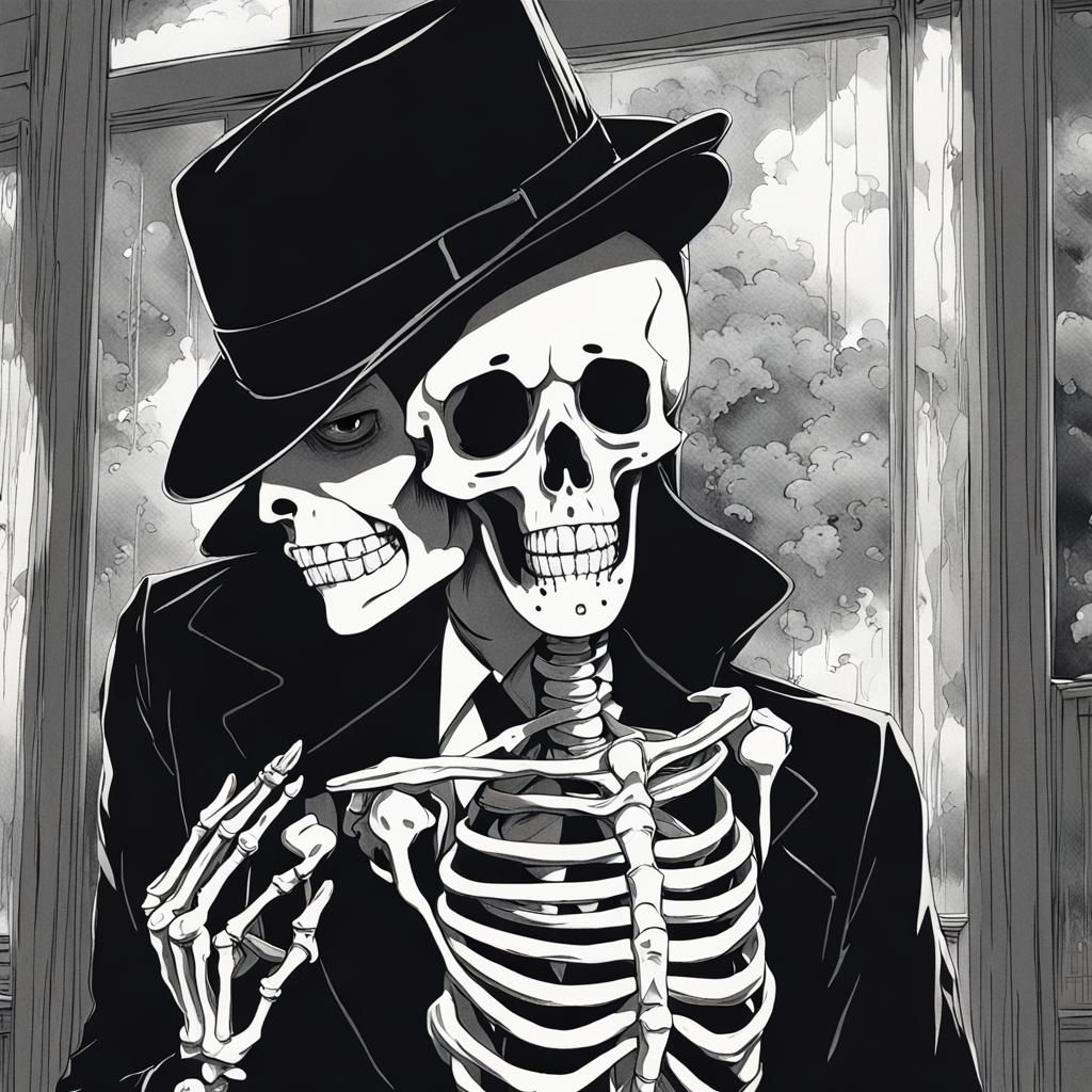 Crying Skeleton with Photo: Manga Style Art