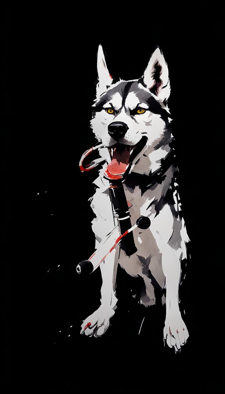 Martial Arts Husky in Japanese Illustration Style