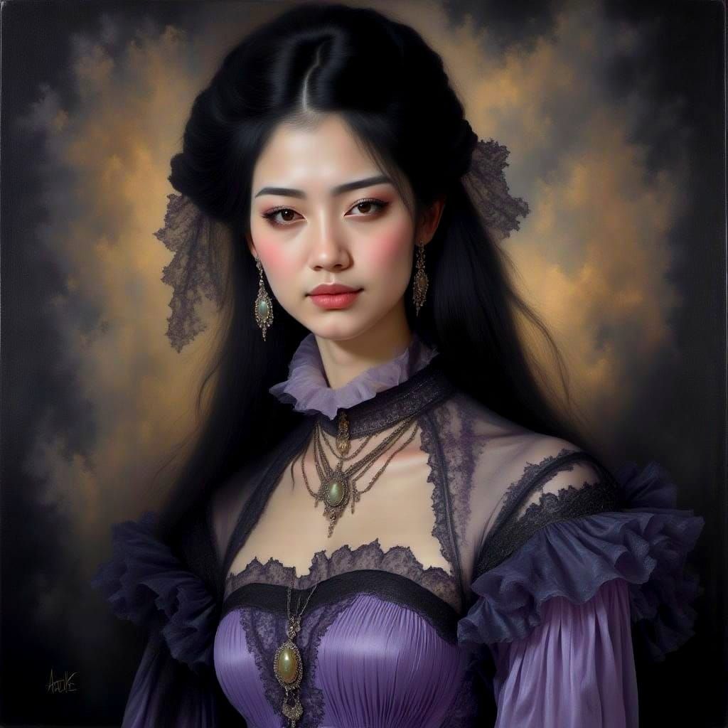 Glamorous Renaissance Beauty in Lilac Ruffles