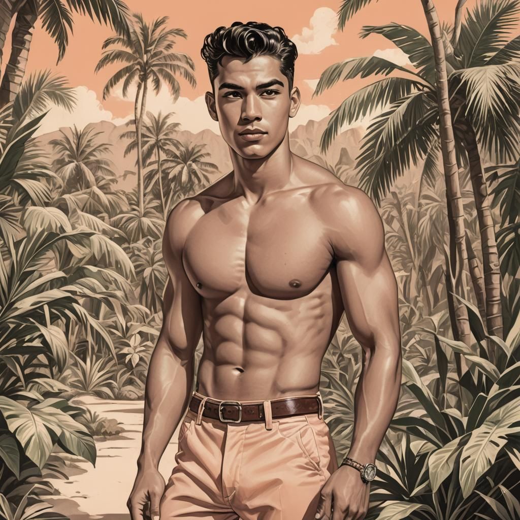 Tropical Pin-Up Latino Man in Comic Book Style