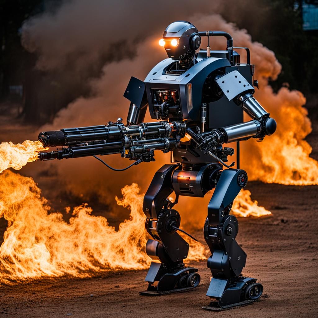 Humanoid Robot with Flamethrower