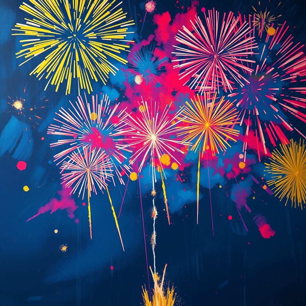 Vibrant Fireworks Explode in Street Art Style
