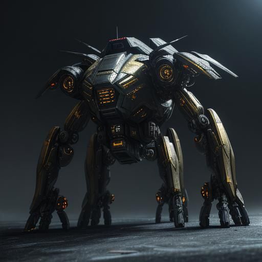 Detailed Sci-Fi Spider Mecha on Metallic Floor