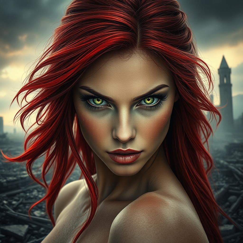 Striking Woman in Post-Apocalyptic Ruins