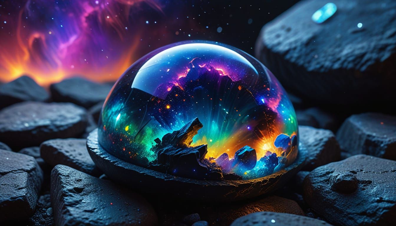 Surreal Gemstone with Nebula Lights, Macro Photography