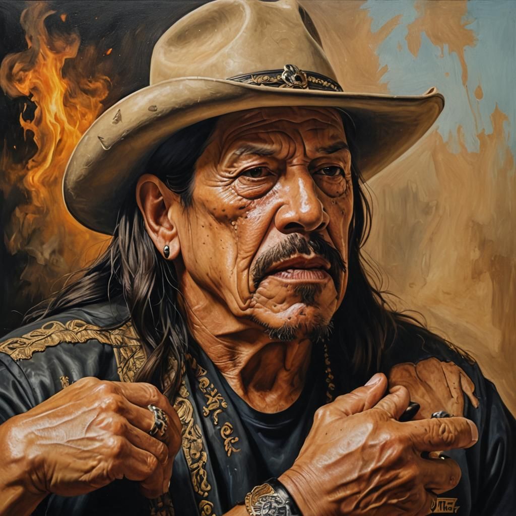 A realistic oil painting of Danny Trejo