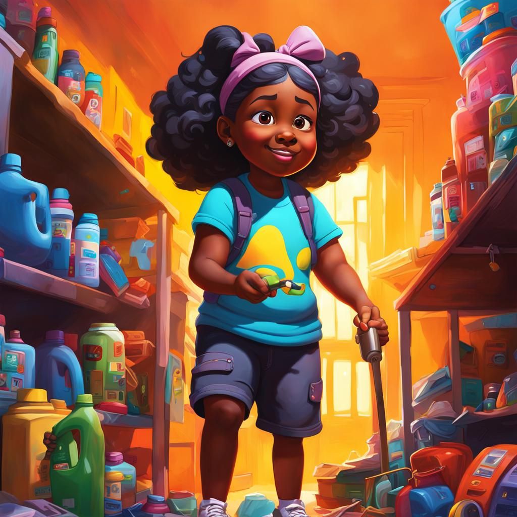 Girl Helping Grandmother: Graffiti Art Style