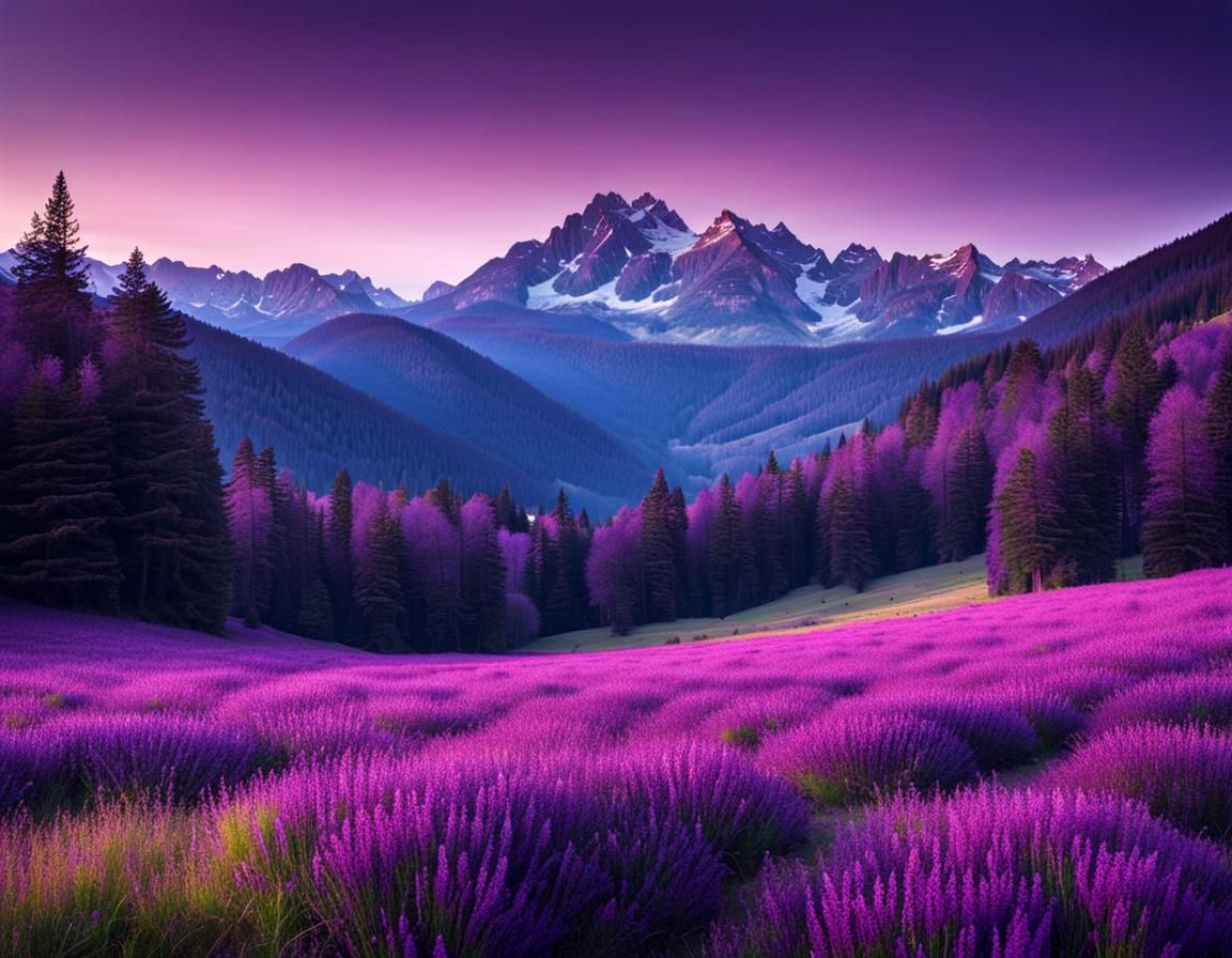 Purple Mountain Landscape in Monochromatic Shades