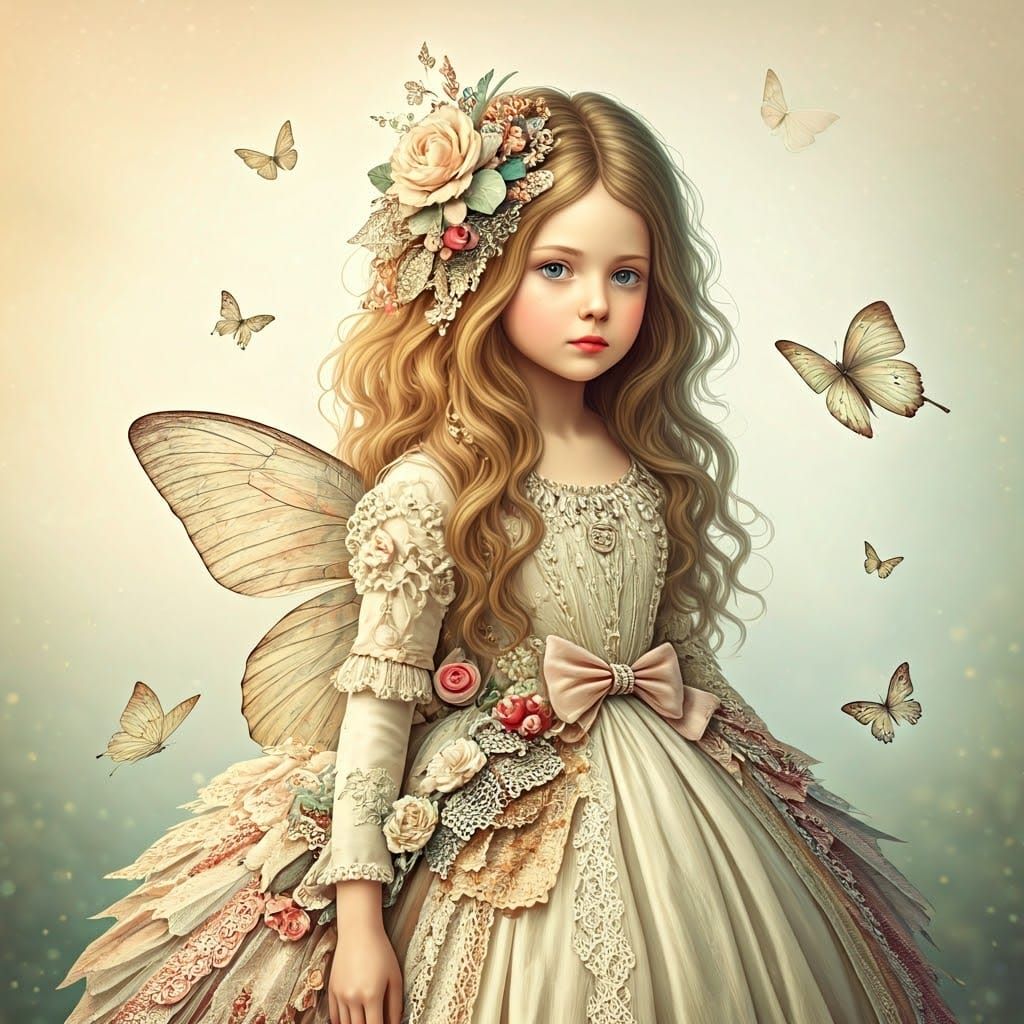 Whimsical Dreamy Girl in Shabby Chic Wonderland