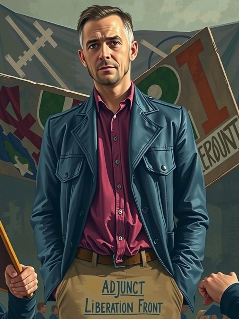 Protest Sign "Adjunct Liberation Front" in Social Realism St...