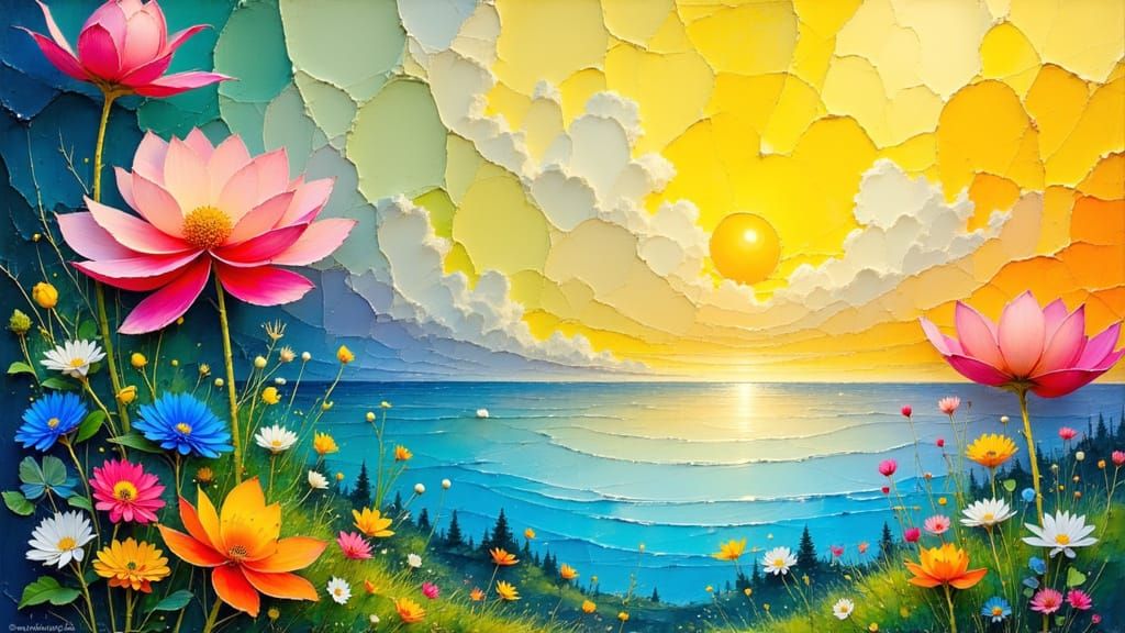 Vibrant Utopian Landscape in Whimsical Watercolor Style