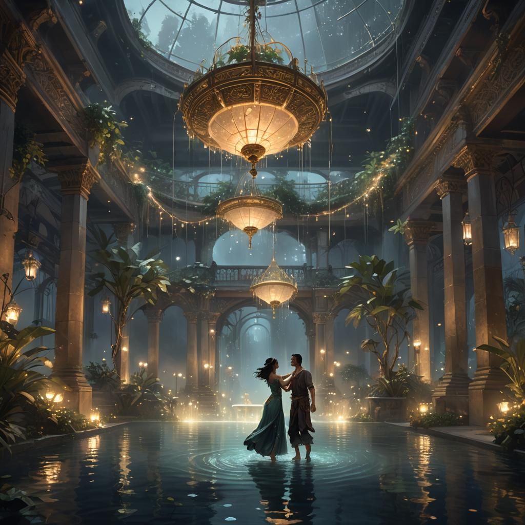 Enchanting Fantasy Dance Under Sparkling Fountains