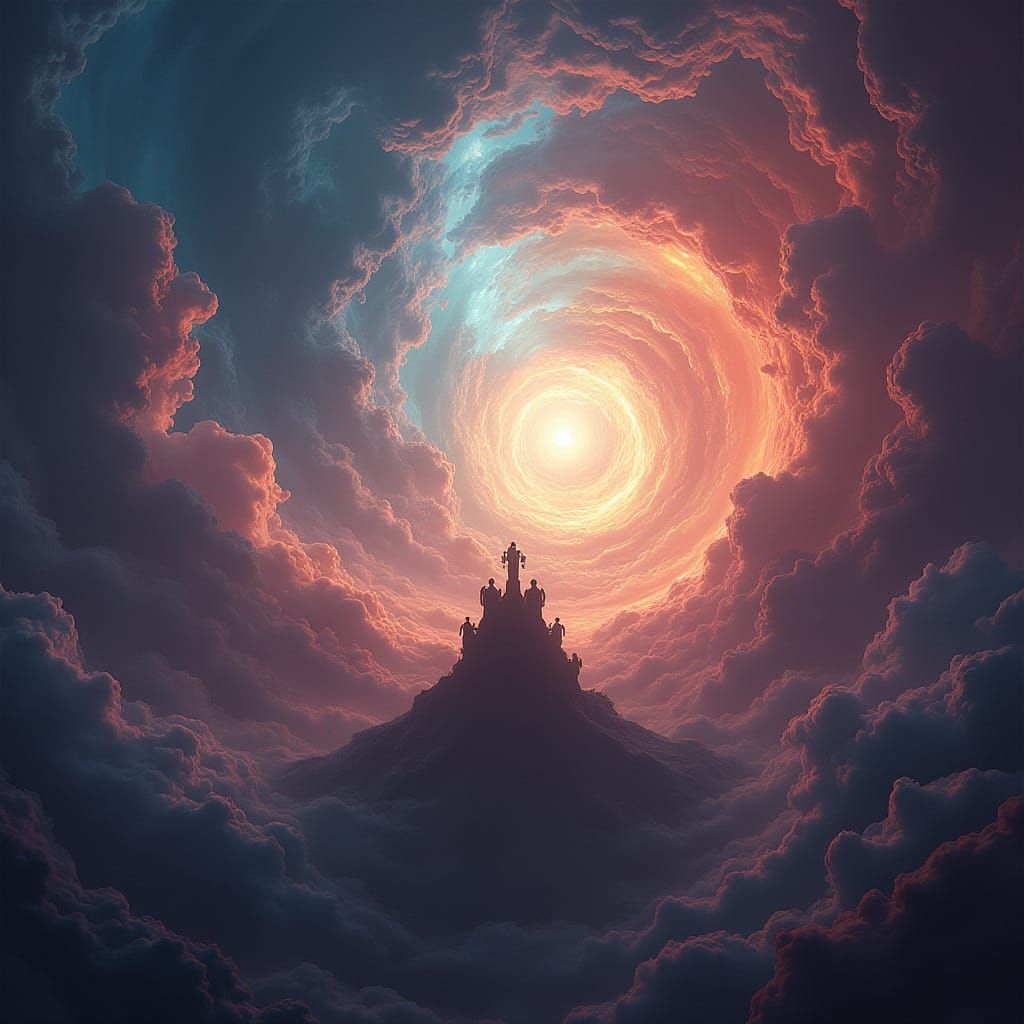 Ethereal Holy Trinity in Vibrant Vortex of Color