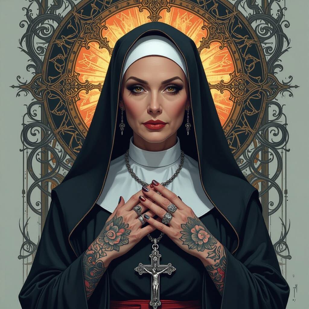 Gothic Nun Portrait in Dark Futurism Style