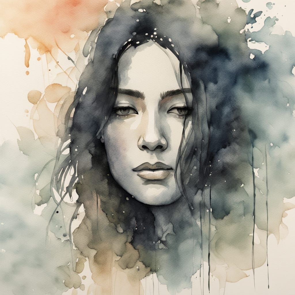 Ethereal Sumi-e Portrait in Soft Pastel Hues
