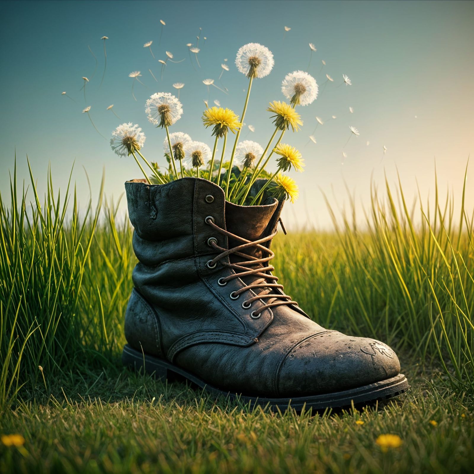 Whimsical Medieval Serf's Boot Blossoms in Vibrant Triadic C...