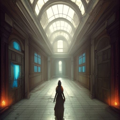 Abandoned School Hallway in Dark Fantasy Style