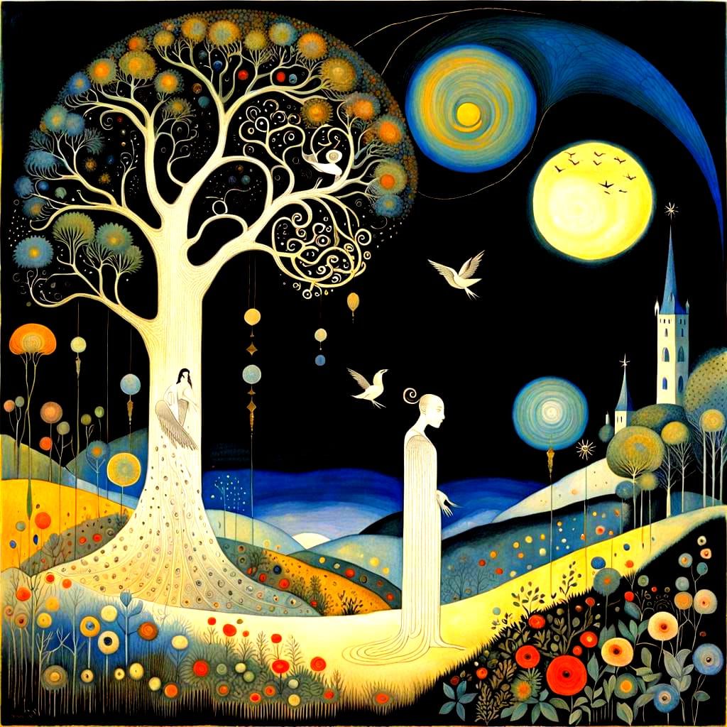 Monochromatic Subconscious Realm in Dreamlike Symbolism