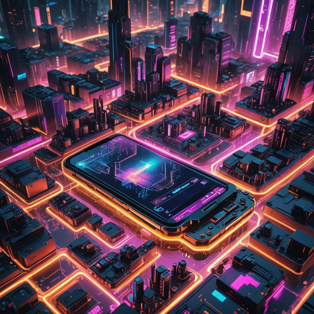 Futuristic Smartphone in Cyberpunk Digital Art Style